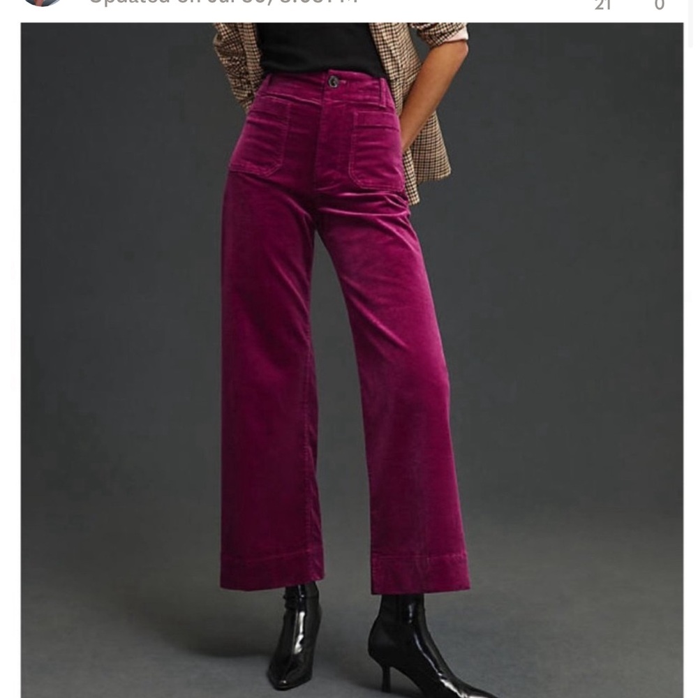 Anthropologie Maeve The Colette Cropped Wide-Leg Corduroy Pants Grape Size 27